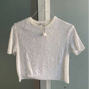 NWT Zara White Sequin Top. Size S